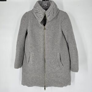 Herno Mixed Media Jacket Gray Knit High Collar Long Puffer Size 42 US 6